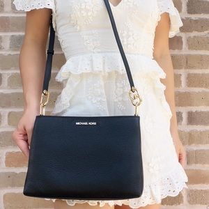 Michael Kors Leather Triple Compartment Crossbody Bag Black
